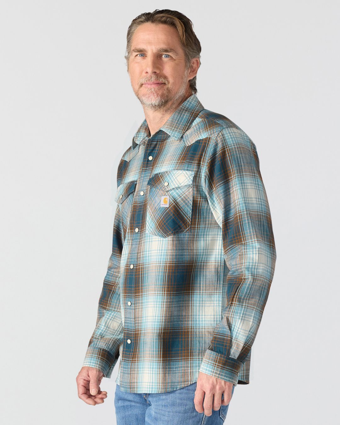 Carhartt Montana Snap-Front Plaid Shirt - Dark Harbor Teal