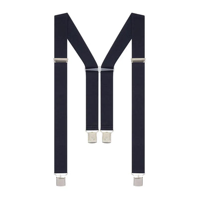 Navy blue heavy duty braces with silver-toned clips from Hoggs of Fife