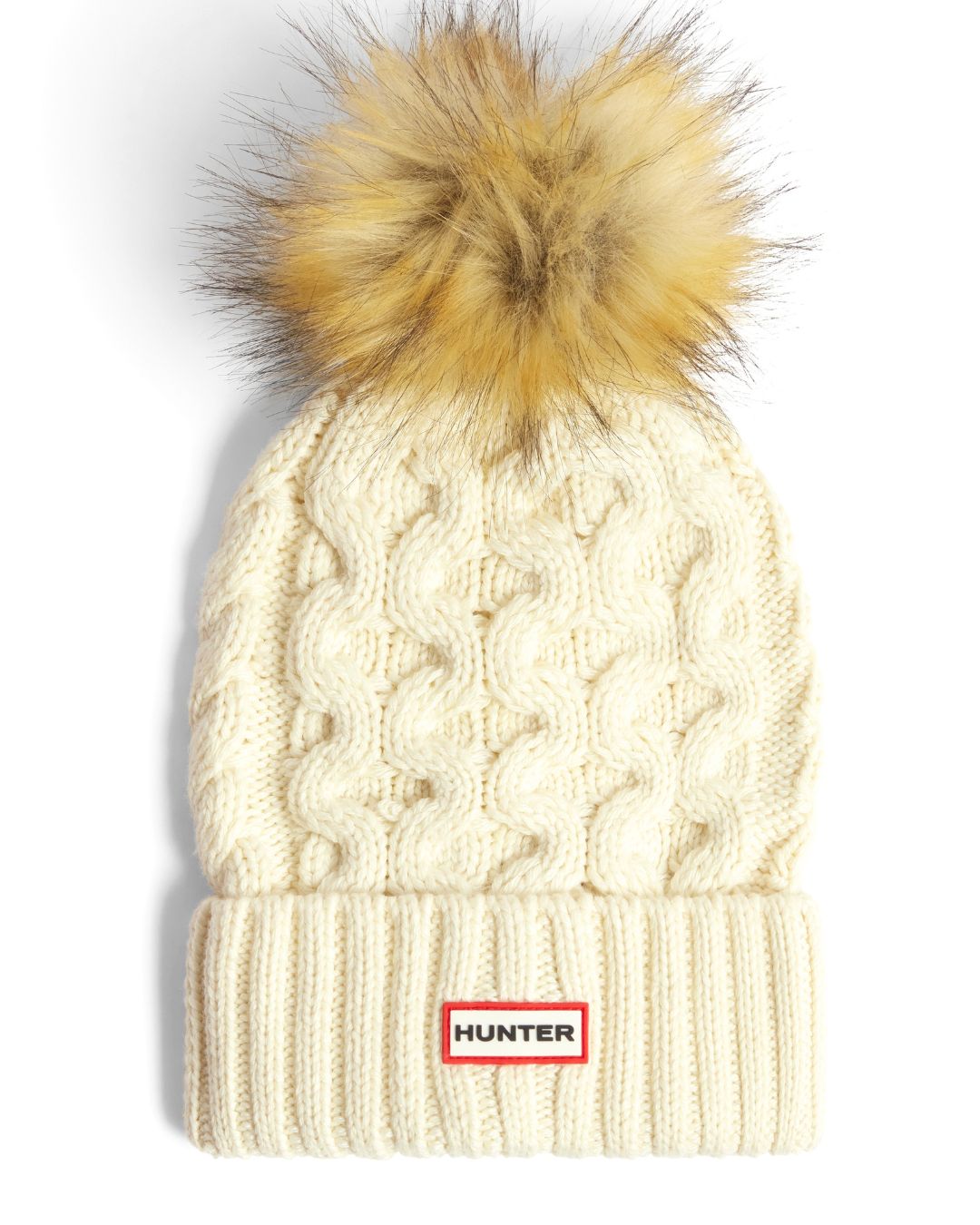 Hunter Cable Knit Fur Pom Beanie and Scarf Set