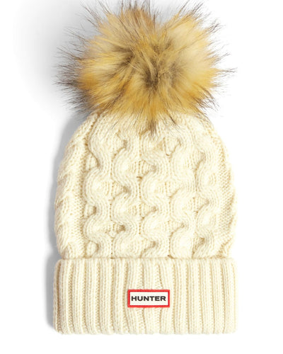 Hunter Cable Knit Fur Pom Beanie and Scarf Set