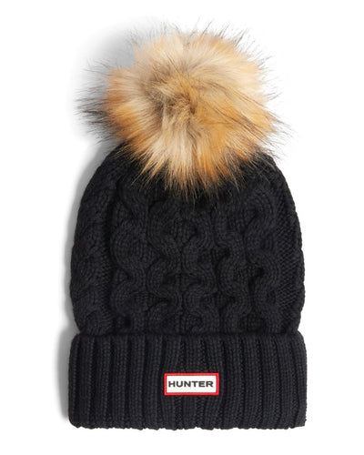 Hunter Cable Knit Fur Pom Beanie and Scarf Set