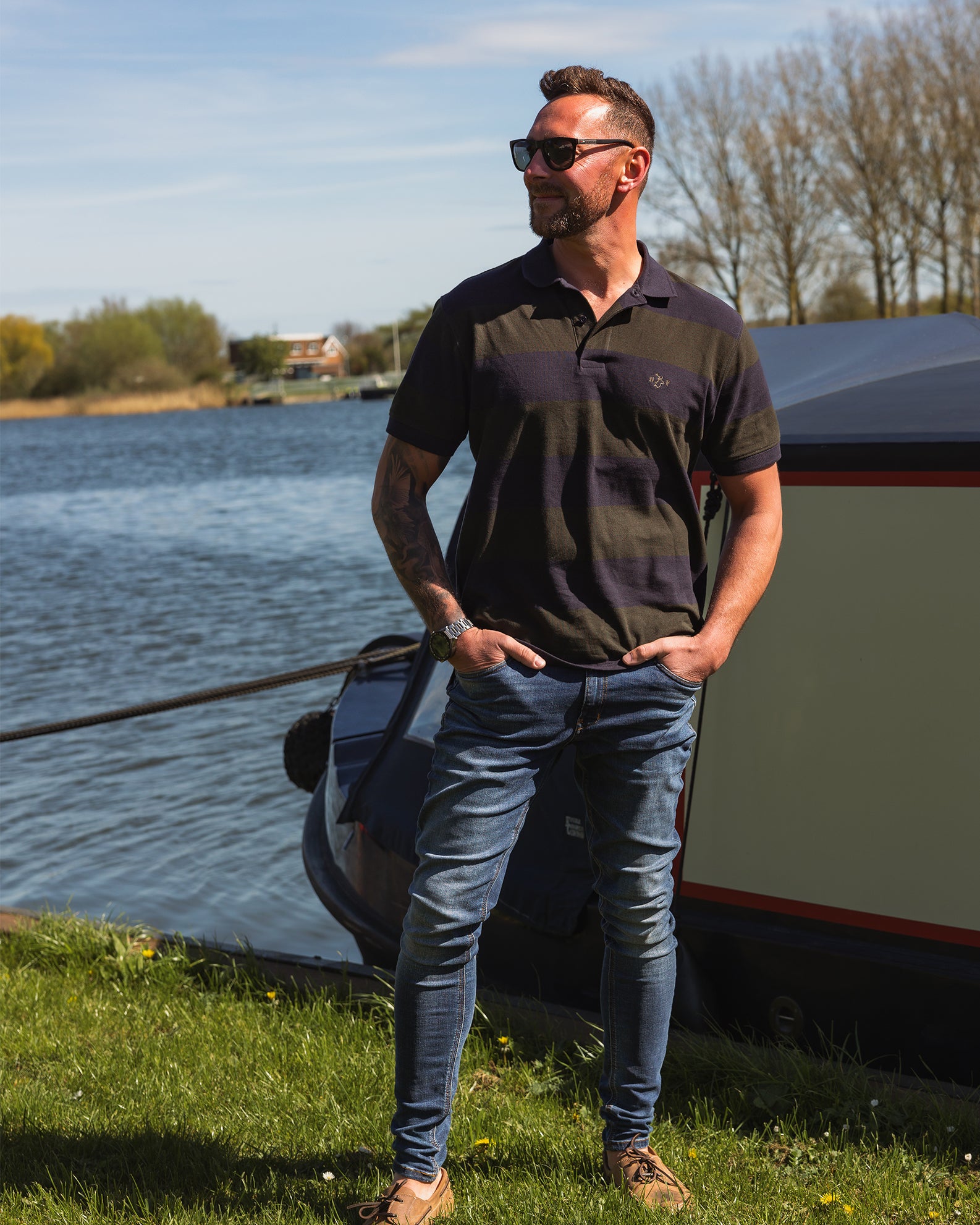 New Forest Striped Pique Polo Shirt