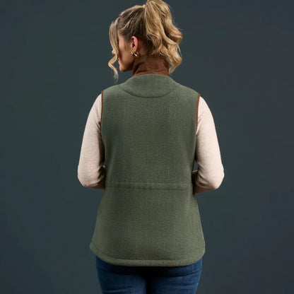 Woman wearing Alan Paine Aylsham Ladies Fleece Gilet in olive green for warmer days worn