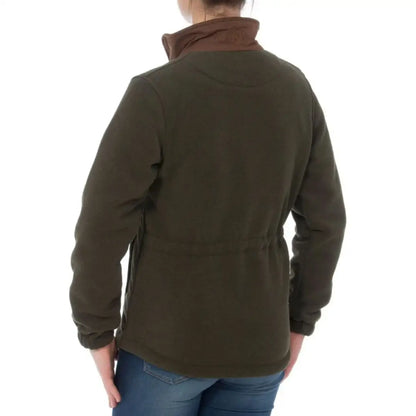 Women’s dark green Alan Paine Aylsham fleece jacket with brown collar for cozy style