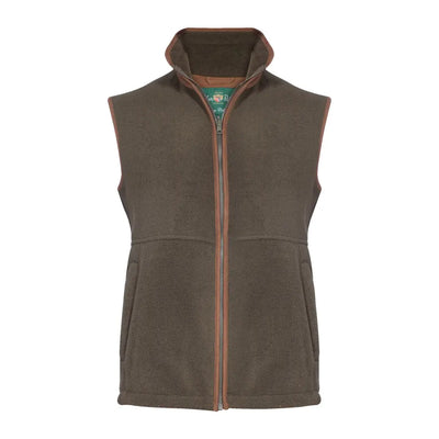 Olive green Alan Paine Aylsham fleece gilet with full-length zipper and stand-up collar