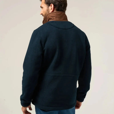 Men’s dark blue fleece jacket with brown collar from Alan Paine Aylsham, a versatile option