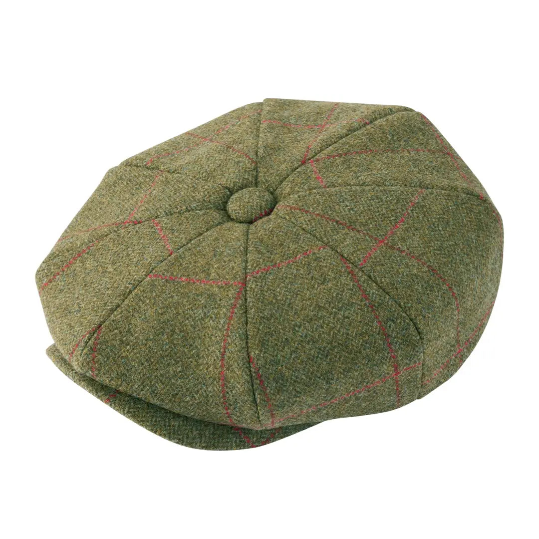 Green tweed Alan Paine Combrook Baker Boy Cap with red plaid pattern for stylish look