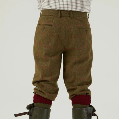 Men’s olive tweed breeks with red socks and green boots from Alan Paine Combrook pure wool