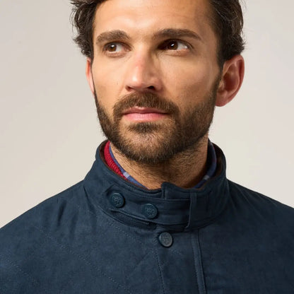 Alan Paine Felwell men’s quilted jacket with high collar and plaid shirt layering