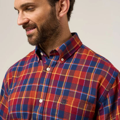 Men’s plaid cotton check shirt with buttoned collar from Alan Paine Ilkley Flannel