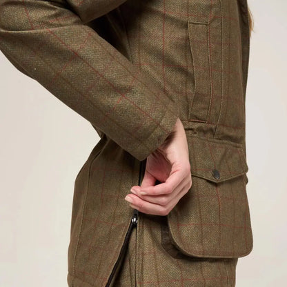 Brown tweed Alan Paine Ladies Didsmere Coat with zipper pocket for stay warm and luxurious style