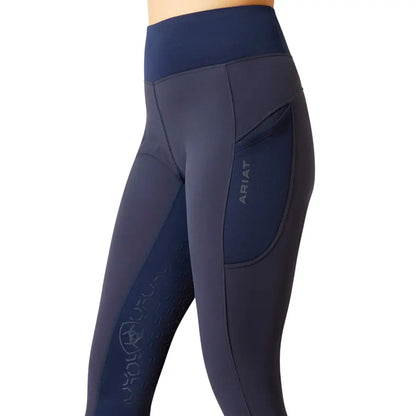 Navy blue athletic leggings with pockets, perfect for country clothing and outdoor adventures