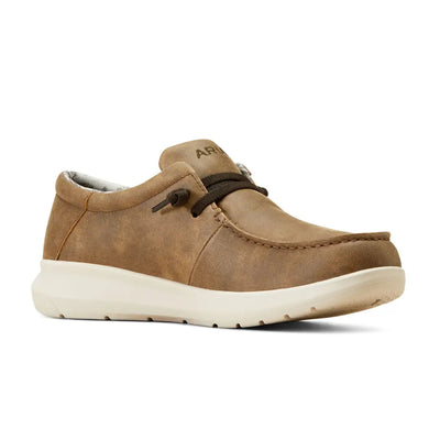Tan leather casual shoe with thick white sole, super-soft leather meets style in Ariat Hilo
