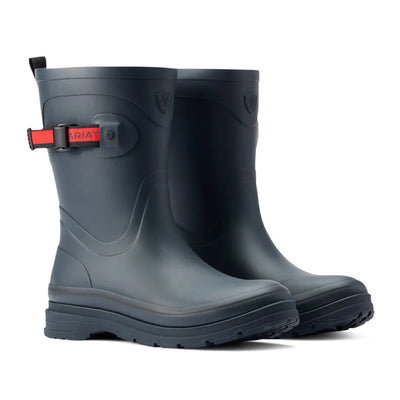 Dark gray Ariat Kelmarsh Mid Rubber Boots with red buckles for country clothing adventures