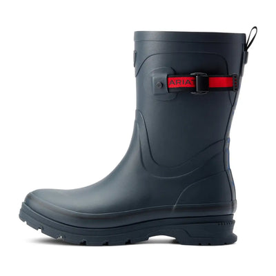 Navy blue Ariat Kelmarsh Mid Rubber Boots with red strap for stylish country outings