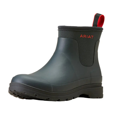 Dark green Ariat Kelmarsh Shortie Rubber Boots with red accents, perfect for country clothing