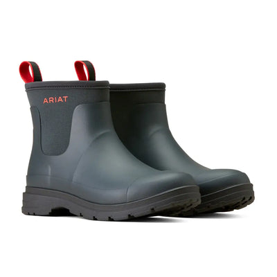 Pair of Ariat Kelmarsh Shortie Rubber Boots in gray with red pull tabs for country clothing