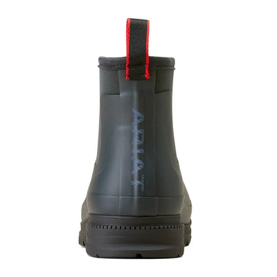 Short black Ariat Kelmarsh Shortie Rubber Boots with red pull tab for country clothing