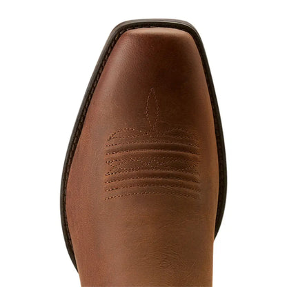 Brown leather cowboy boot with decorative stitching, Ariat Mens Booker Ultra Square Toe Western Boot