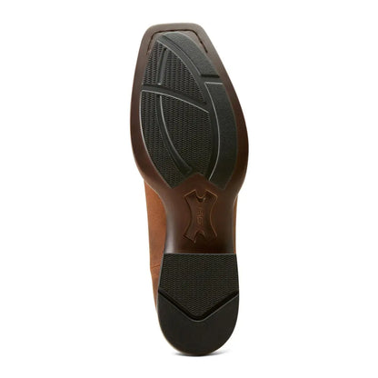 Brown leather Ariat Mens Booker Ultra Square Toe Western Boot with black rubber sole