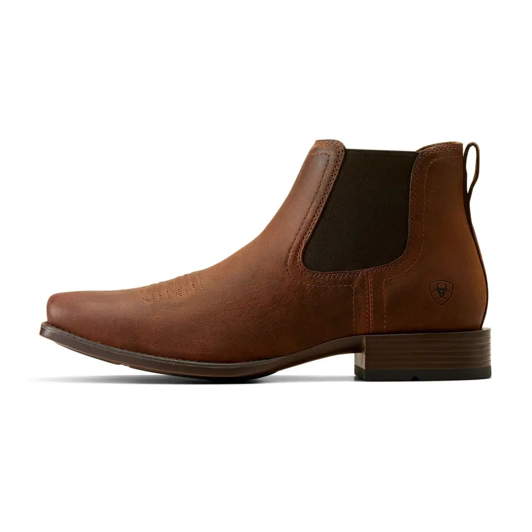 Ariat Mens Booker Ultra square toe brown leather Chelsea boot with low heel
