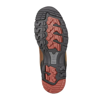 Sole of Ariat Skyline Mid Waterproof Boots with rugged tread in black and reddish-brown