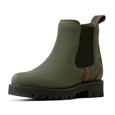 Green leather Chelsea boot with chunky black sole from Ariat Wexford Lug for country clothing
