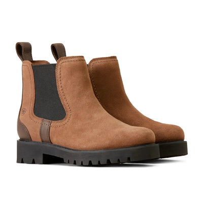 Brown leather Chelsea boots with chunky rubber soles perfect for country clothing and hunting