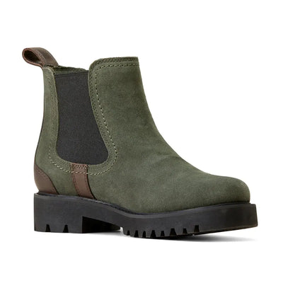 Green leather Ariat Wexford Lug Waterproof Chelsea Boots with chunky black sole