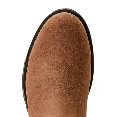 Tan suede Ariat Wexford Lug Waterproof Chelsea Boot with rounded toe, perfect for country clothing
