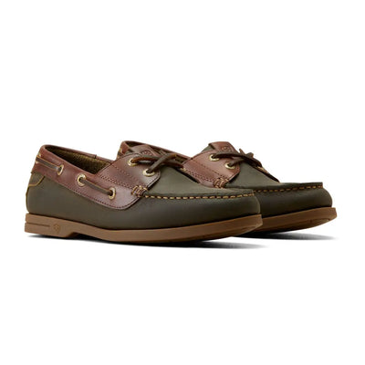 Ariat Womens Antigua Boat Shoes in brown leather with laces and stylish stitching