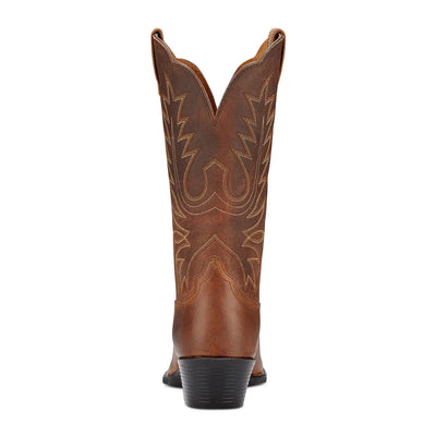 Brown leather cowboy boot with stitching, perfect for country clothing and outdoor adventures