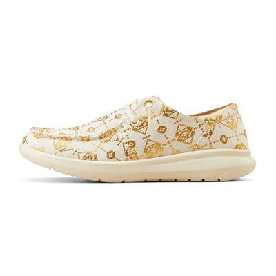 Casual slip-on gold and white patterned Ariat Womens Hilo Shoes for country outings