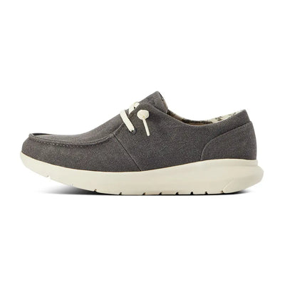 Gray canvas slip-on shoes with white sole perfect for country clothing and outdoor adventures