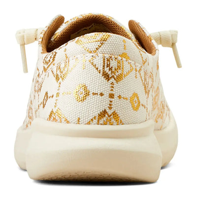 Casual Ariat Womens Hilo shoes with cream canvas and golden patterns for outdoors style