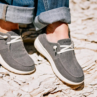 Gray suede Ariat Womens Hilo Casual Shoes for stylish country clothing and outdoor adventures