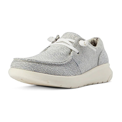 Light gray slip-on shoe with textured fabric, perfect for country clothing and outdoors fun