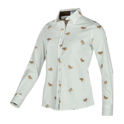 White Baleno Laura Shirt with bird print, perfect for country clothing and outdoor adventures