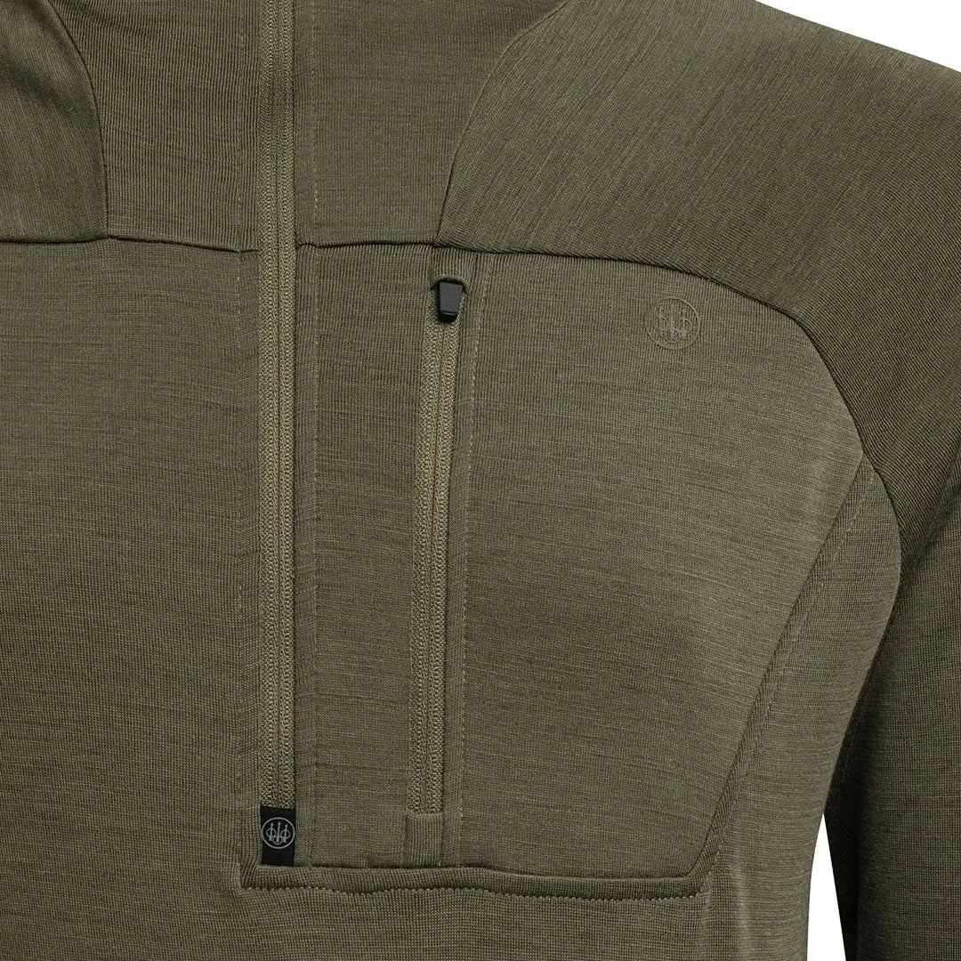 Beretta Apollo Merino hoodie in olive green merino wool with ribbed texture
