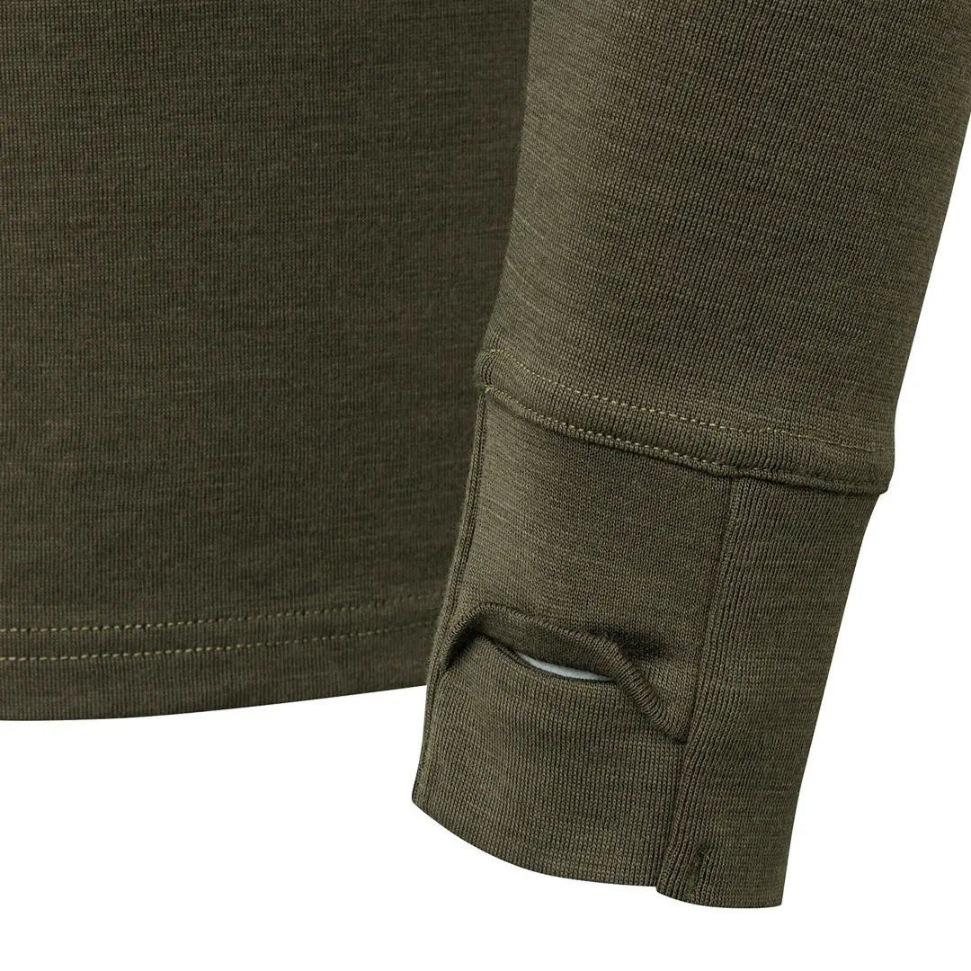 Olive green Apollo Merino hoodie with ribbed cuffs and slit detail