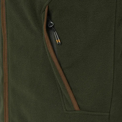 Green fleece jacket pocket on Beretta Arlington Vest perfect for country hunting outdoors