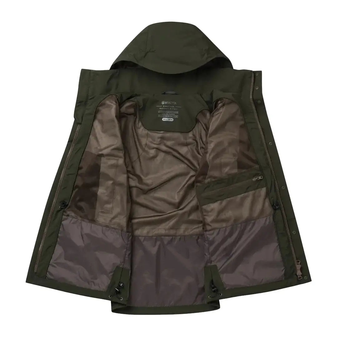 Open Olive Green Hooded Jacket from Beretta Carrick for country clothing and hunting outdoors