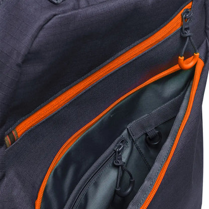 Open Beretta Challenge Backpack showing backpack pockets with orange zippers for hunting gear