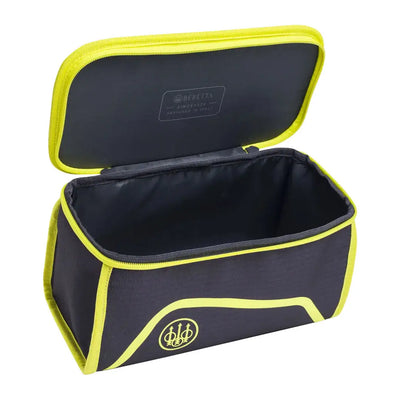 Open black and yellow Beretta Challenge Cart Bag 100 ready for action
