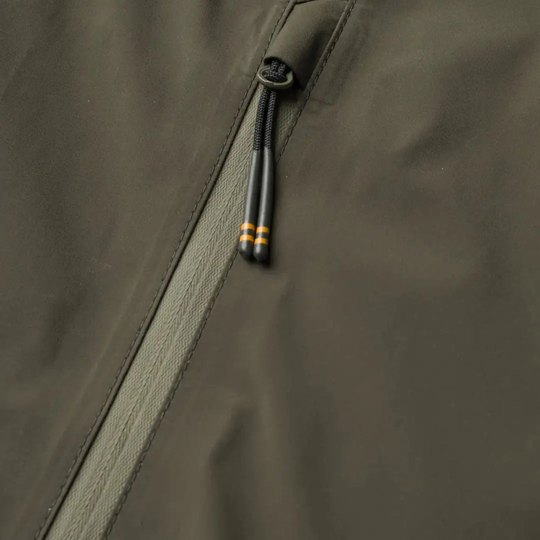 Olive green jacket zipper on Beretta Chamois 3 Layer Jacket for hunting and outdoor country clothing
