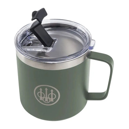 Green Beretta Coffee Mug with lid and handle perfect for enjoying Beretta coffee at home