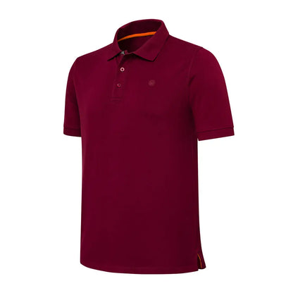 Beretta Corporate EVO Polo maroon shirt with orange trim for hunting outdoors