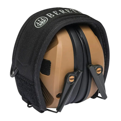 Beretta Electronic Earmuffs with tan and black design and black headband cover