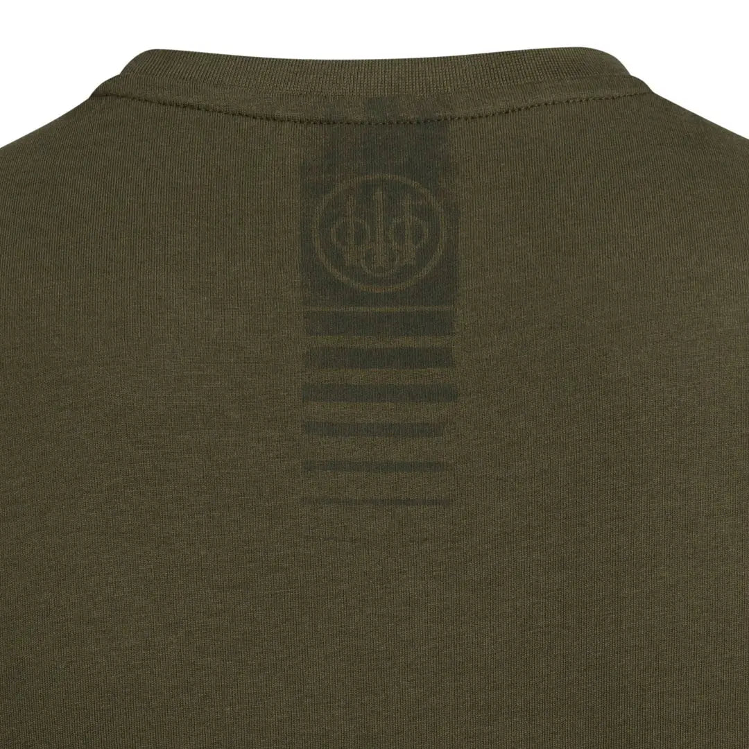 Back of Beretta Fir olive green cotton t-shirt with hunting stripe logo, country clothing