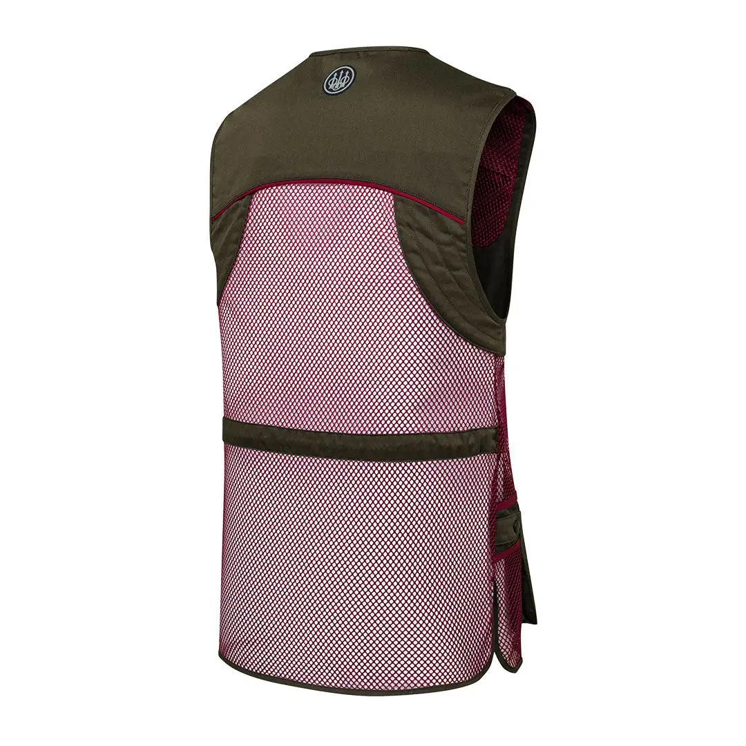 Beretta full mesh shooting vest in olive green and maroon with quilted panels